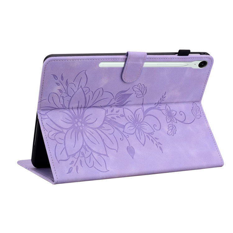 For Samsung Galaxy Tab S9 / S9 FE Lily Embossed Leather Tablet Case(Purple) by bashfashion