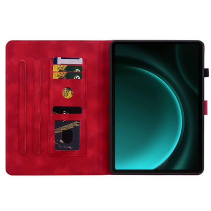 For Samsung Galaxy Tab S9 / S9 FE Lily Embossed Leather Tablet Case(Red) by bashfashion