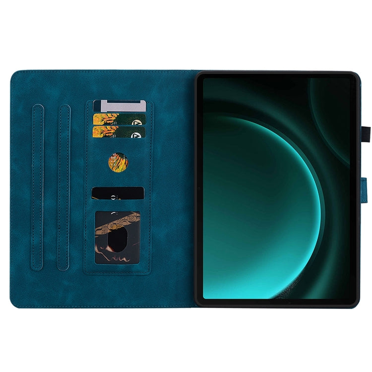 For Samsung Galaxy Tab S9 / S9 FE Lily Embossed Leather Tablet Case(Dark Blue) by bashfashion