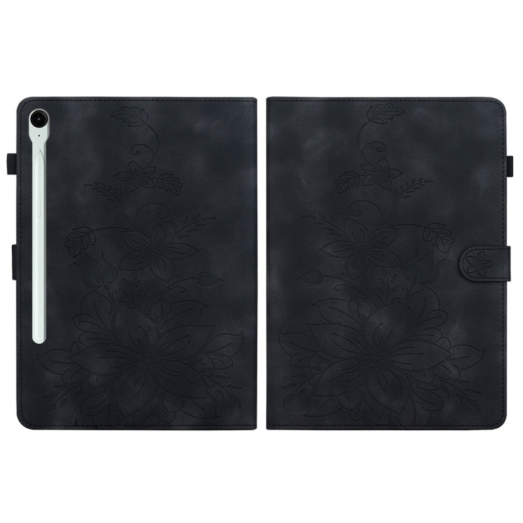 For Samsung Galaxy Tab S9 / S9 FE Lily Embossed Leather Tablet Case(Black) by bashfashion