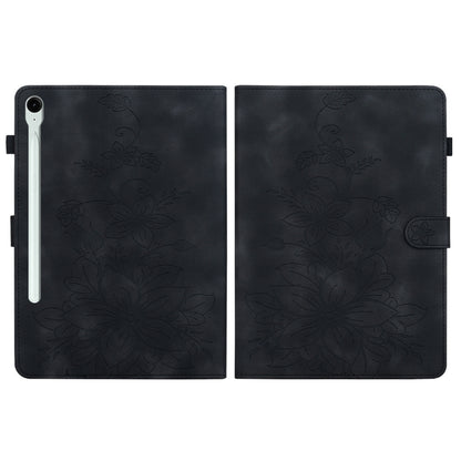 For Samsung Galaxy Tab S9 / S9 FE Lily Embossed Leather Tablet Case(Black) by bashfashion