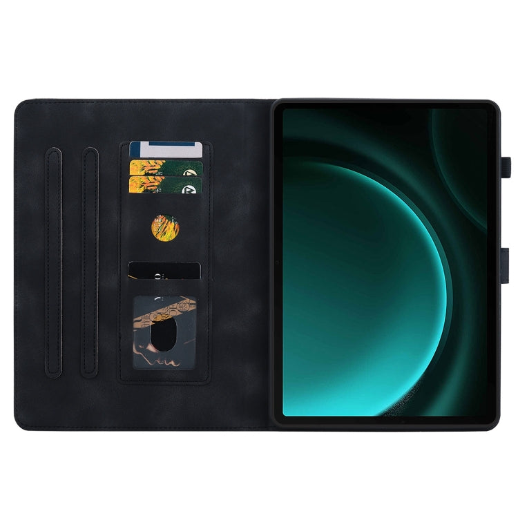 For Samsung Galaxy Tab S9 / S9 FE Lily Embossed Leather Tablet Case(Black) by bashfashion