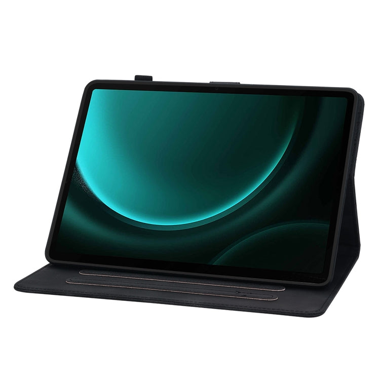 For Samsung Galaxy Tab S9 / S9 FE Lily Embossed Leather Tablet Case(Black) by bashfashion