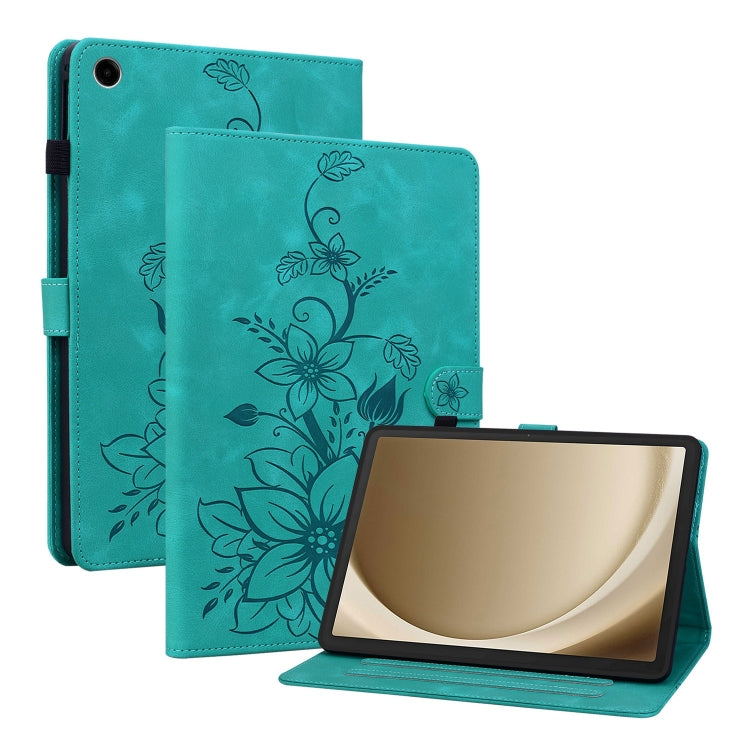 For Samsung Galaxy Tab A11+ / A9+ Lily Embossed Leather Tablet Case(Green) by bashfashion