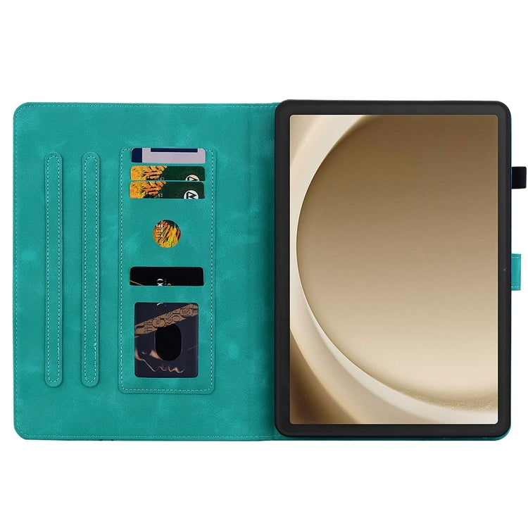 For Samsung Galaxy Tab A11+ / A9+ Lily Embossed Leather Tablet Case(Green) by bashfashion