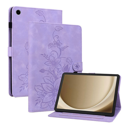 For Samsung Galaxy Tab A11+ / A9+ Lily Embossed Leather Tablet Case(Purple) by bashfashion