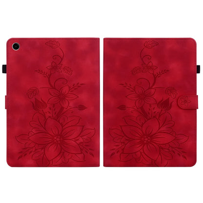 For Samsung Galaxy Tab A11+ / A9+ Lily Embossed Leather Tablet Case(Red) by bashfashion