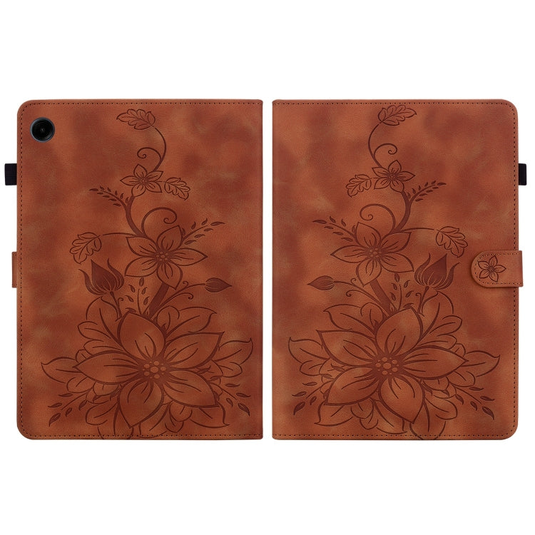 For Samsung Galaxy Tab A11 / A9 Lily Embossed Leather Tablet Case(Brown) by bashfashion