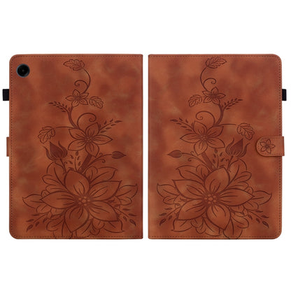 For Samsung Galaxy Tab A11 / A9 Lily Embossed Leather Tablet Case(Brown) by bashfashion