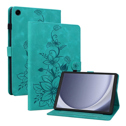 For Samsung Galaxy Tab A11 / A9 Lily Embossed Leather Tablet Case(Green) by bashfashion