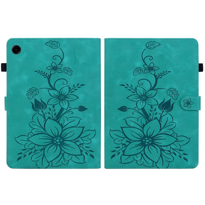 For Samsung Galaxy Tab A11 / A9 Lily Embossed Leather Tablet Case(Green) by bashfashion