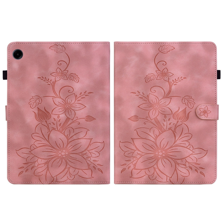 For Samsung Galaxy Tab A11 / A9 Lily Embossed Leather Tablet Case(Pink) by bashfashion