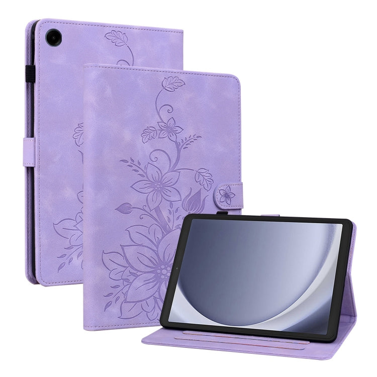 For Samsung Galaxy Tab A11 / A9 Lily Embossed Leather Tablet Case(Purple) by bashfashion