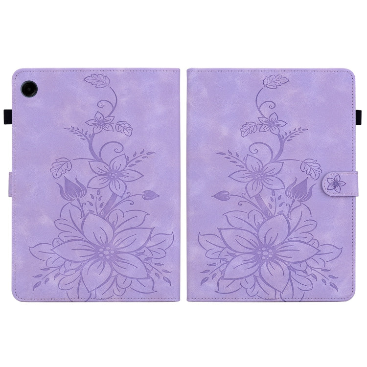 For Samsung Galaxy Tab A11 / A9 Lily Embossed Leather Tablet Case(Purple) by bashfashion