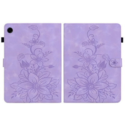 For Samsung Galaxy Tab A11 / A9 Lily Embossed Leather Tablet Case(Purple) by bashfashion