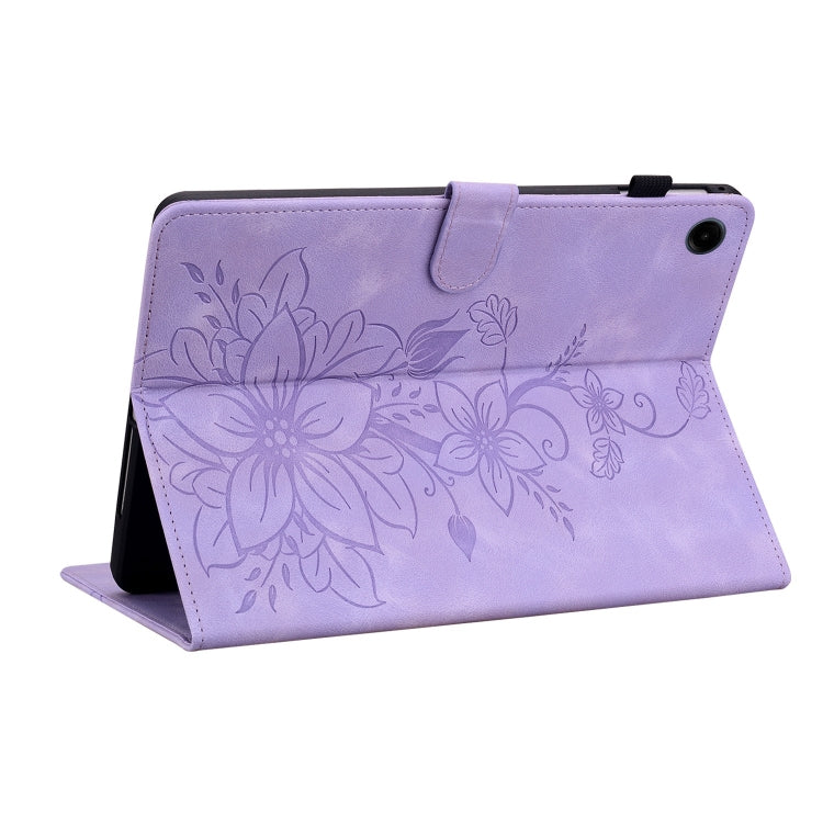 For Samsung Galaxy Tab A11 / A9 Lily Embossed Leather Tablet Case(Purple) by bashfashion