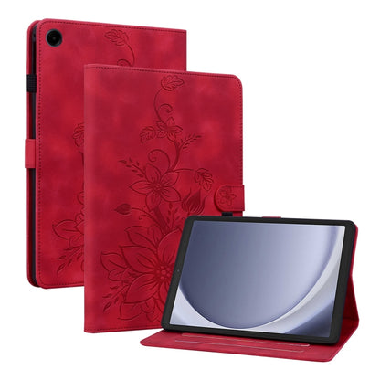 For Samsung Galaxy Tab A11 / A9 Lily Embossed Leather Tablet Case(Red) by bashfashion