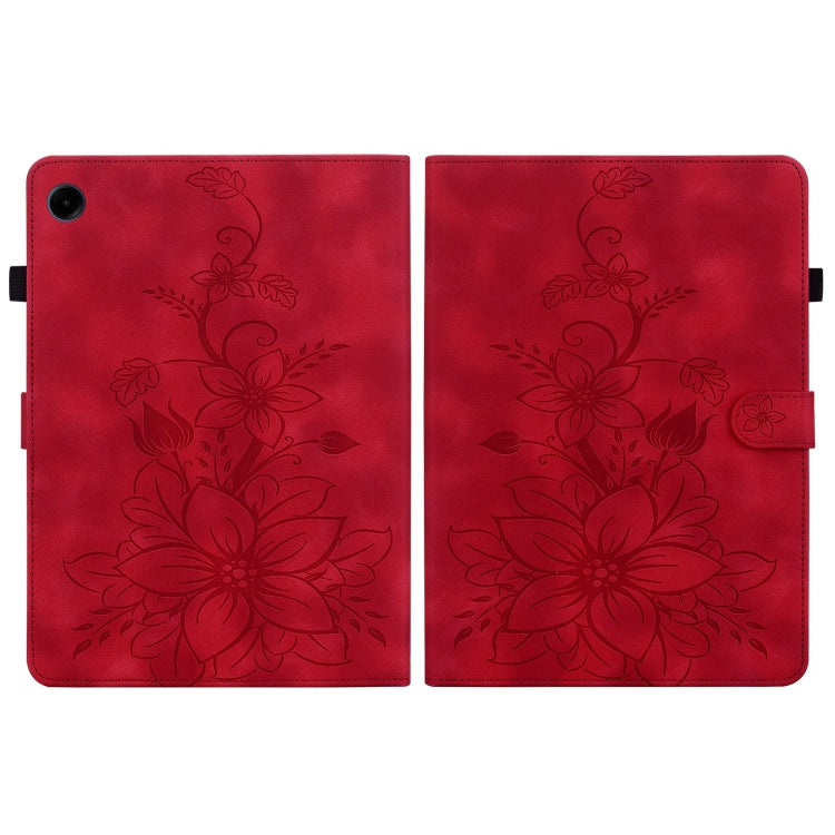 For Samsung Galaxy Tab A11 / A9 Lily Embossed Leather Tablet Case(Red) by bashfashion
