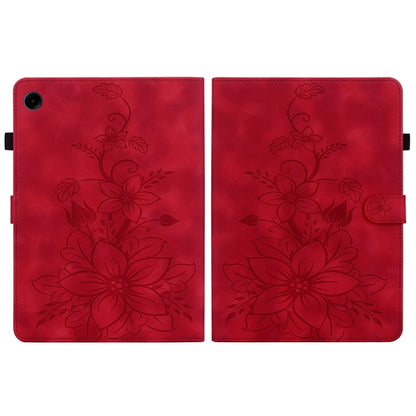 For Samsung Galaxy Tab A11 / A9 Lily Embossed Leather Tablet Case(Red) by bashfashion