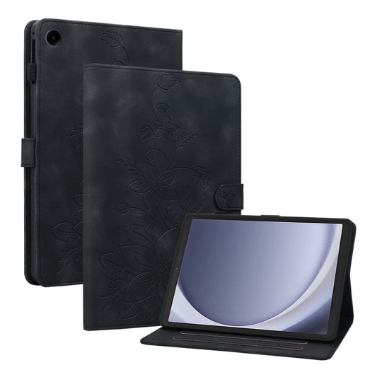 For Samsung Galaxy Tab A11 / A9 Lily Embossed Leather Tablet Case(Black) by bashfashion