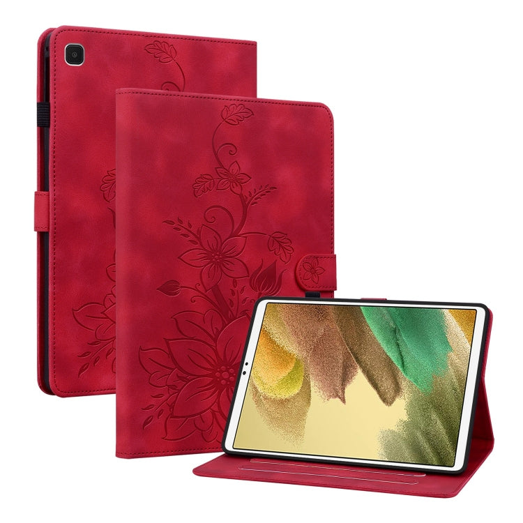 For Samsung Galaxy Tab S5e T720 Lily Embossed Leather Tablet Case(Red) by bashfashion