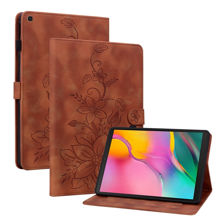 For Samsung Galaxy Tab A 10.1 2019 Lily Embossed Leather Tablet Case(Brown) by bashfashion
