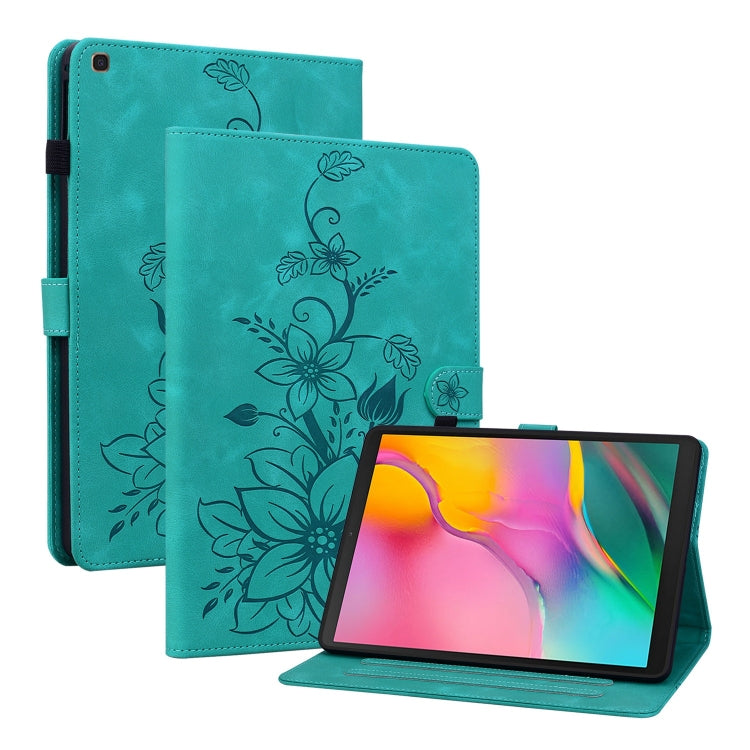 For Samsung Galaxy Tab A 10.1 2019 Lily Embossed Leather Tablet Case(Green) by bashfashion