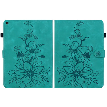 For Samsung Galaxy Tab A 10.1 2019 Lily Embossed Leather Tablet Case(Green) by bashfashion