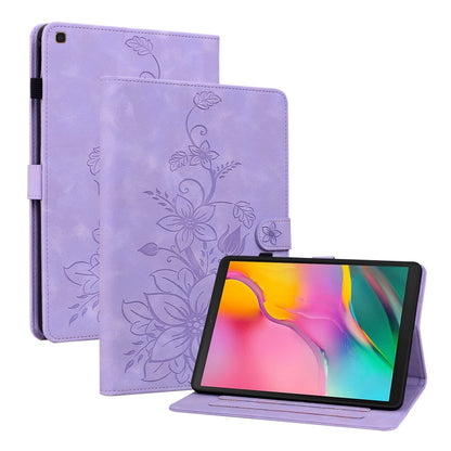 For Samsung Galaxy Tab A 10.1 2019 Lily Embossed Leather Tablet Case(Purple) by bashfashion