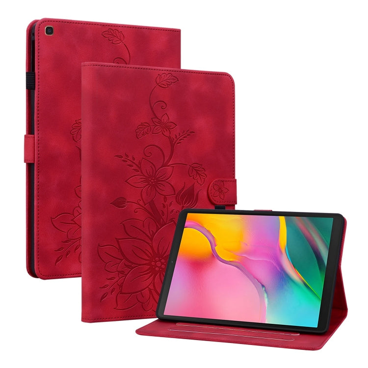 For Samsung Galaxy Tab A 10.1 2019 Lily Embossed Leather Tablet Case(Red) by bashfashion