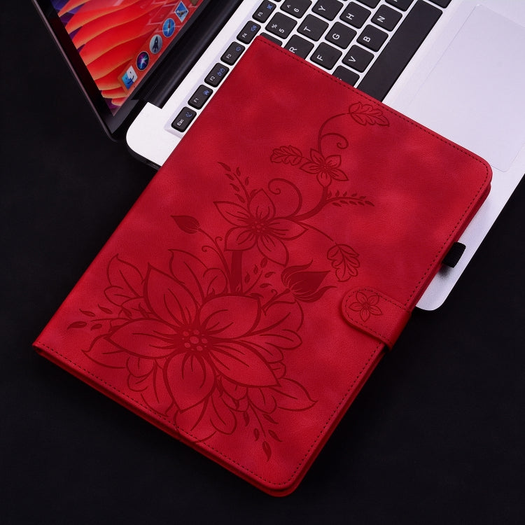 For Samsung Galaxy Tab A 10.1 2019 Lily Embossed Leather Tablet Case(Red) by bashfashion