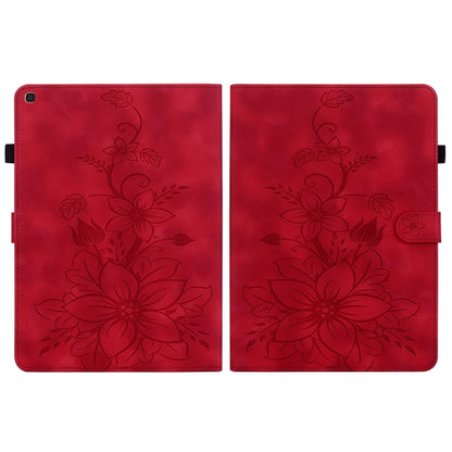 For Samsung Galaxy Tab A 10.1 2019 Lily Embossed Leather Tablet Case(Red) by bashfashion