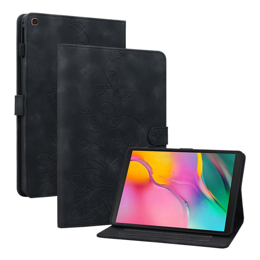 For Samsung Galaxy Tab A 10.1 2019 Lily Embossed Leather Tablet Case(Black) by bashfashion