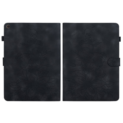 For Samsung Galaxy Tab A 10.1 2019 Lily Embossed Leather Tablet Case(Black) by bashfashion