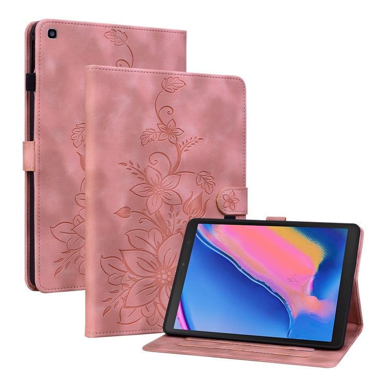 For Samsung Galaxy Tab A 8.0 2019 Lily Embossed Leather Tablet Case(Pink) by bashfashion