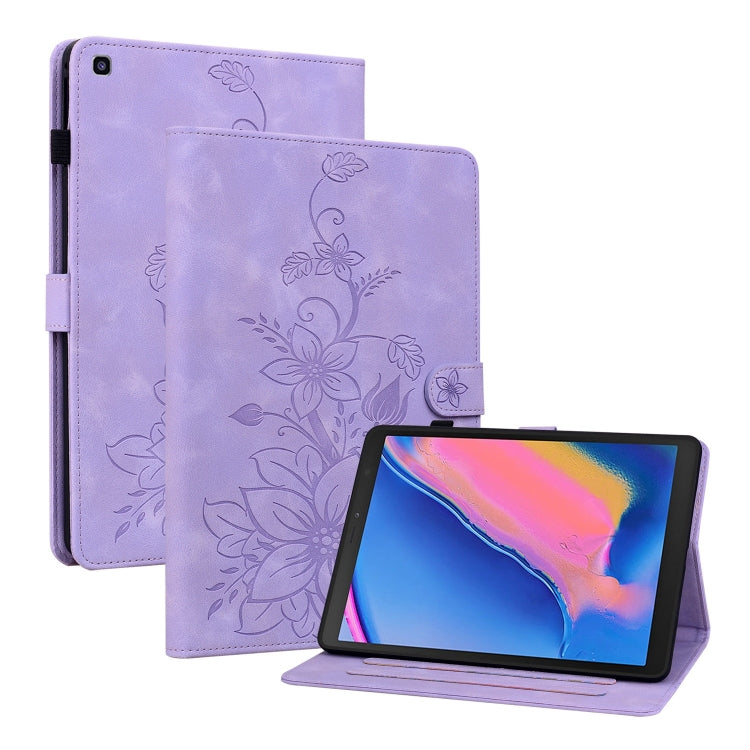 For Samsung Galaxy Tab A 8.0 2019 Lily Embossed Leather Tablet Case(Purple) by bashfashion