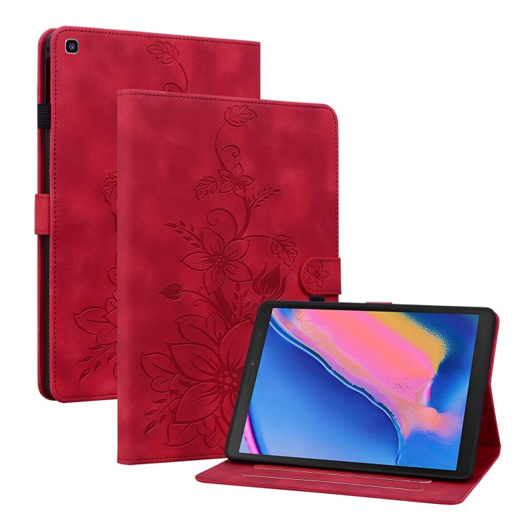 For Samsung Galaxy Tab A 8.0 2019 Lily Embossed Leather Tablet Case(Red) by bashfashion