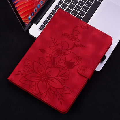 For Samsung Galaxy Tab A 8.0 2019 Lily Embossed Leather Tablet Case(Red) by bashfashion