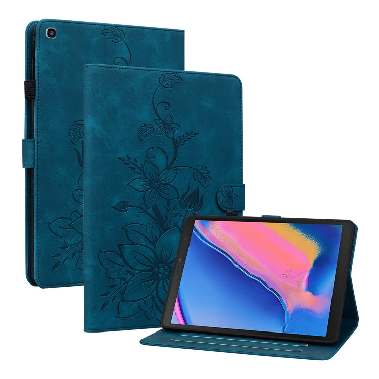 For Samsung Galaxy Tab A 8.0 2019 Lily Embossed Leather Tablet Case(Dark Blue) by bashfashion