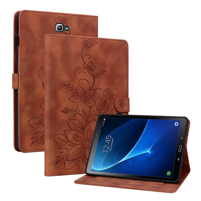 For Samsung Galaxy Tab A 10.1 2016 Lily Embossed Leather Tablet Case(Brown) by bashfashion