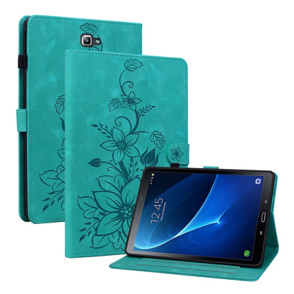 For Samsung Galaxy Tab A 10.1 2016 Lily Embossed Leather Tablet Case(Green) by bashfashion