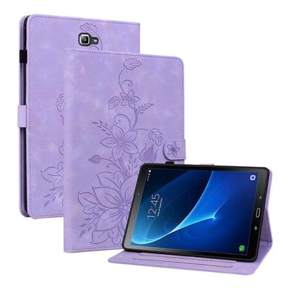 For Samsung Galaxy Tab A 10.1 2016 Lily Embossed Leather Tablet Case(Purple) by bashfashion