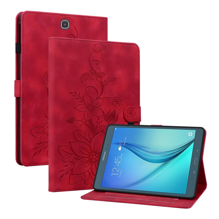 For Samsung Galaxy Tab A 9.7 T550 T555 Lily Embossed Leather Tablet Case(Red) by bashfashion