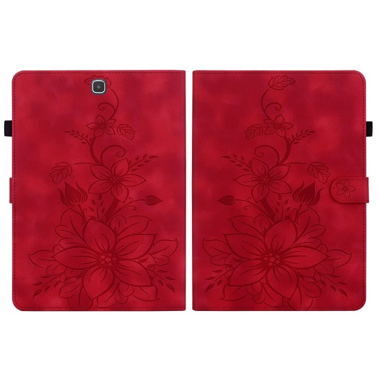 For Samsung Galaxy Tab A 9.7 T550 T555 Lily Embossed Leather Tablet Case(Red) by bashfashion