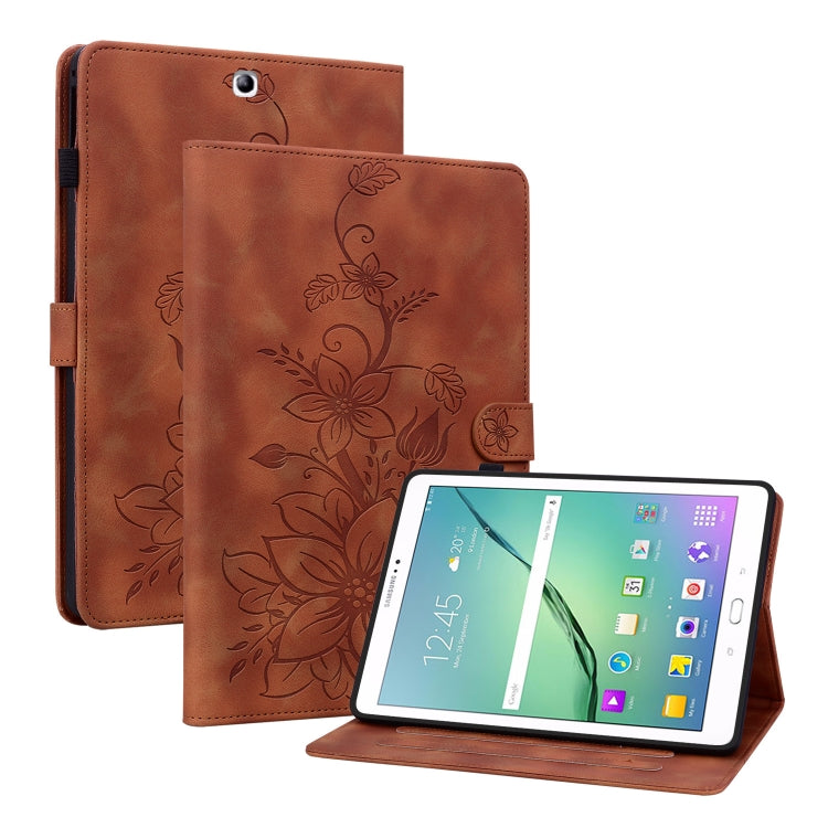 For Samsung Galaxy Tab S2 9.7 T810 T815 Lily Embossed Leather Tablet Case(Brown) by bashfashion