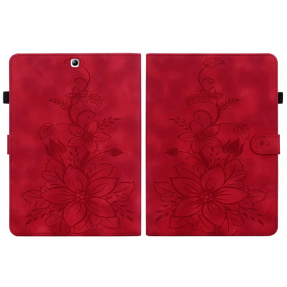 For Samsung Galaxy Tab S2 9.7 T810 T815 Lily Embossed Leather Tablet Case(Red) by bashfashion