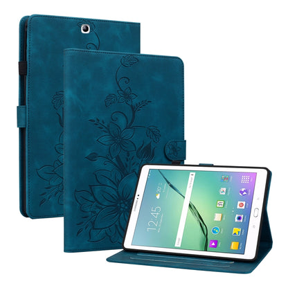 For Samsung Galaxy Tab S2 9.7 T810 T815 Lily Embossed Leather Tablet Case(Dark Blue) by bashfashion