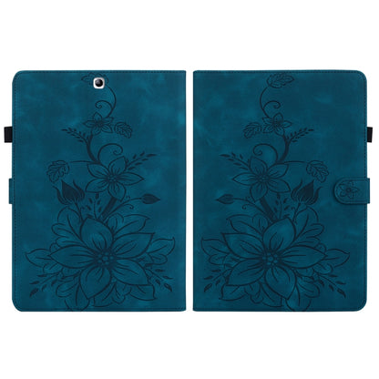 For Samsung Galaxy Tab S2 9.7 T810 T815 Lily Embossed Leather Tablet Case(Dark Blue) by bashfashion