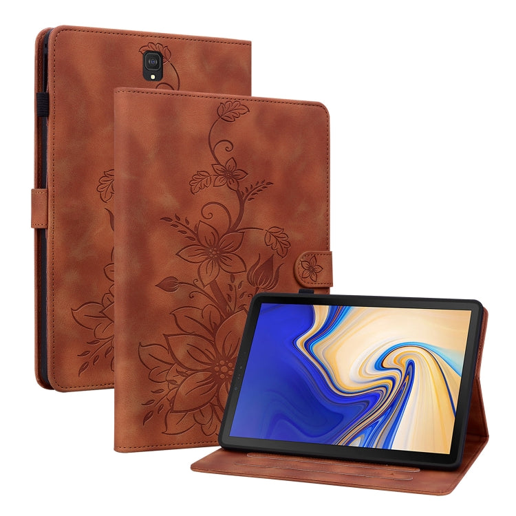 For Samsung Galaxy Tab S4 10.5 SM-T830/T835 Lily Embossed Leather Tablet Case(Brown) by bashfashion