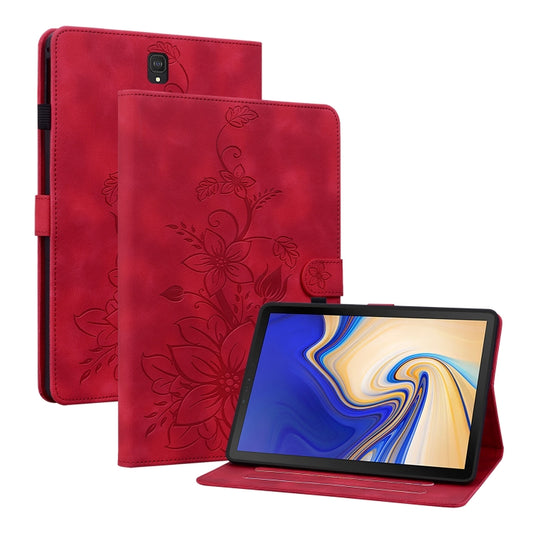 For Samsung Galaxy Tab S4 10.5 SM-T830/T835 Lily Embossed Leather Tablet Case(Red) by bashfashion